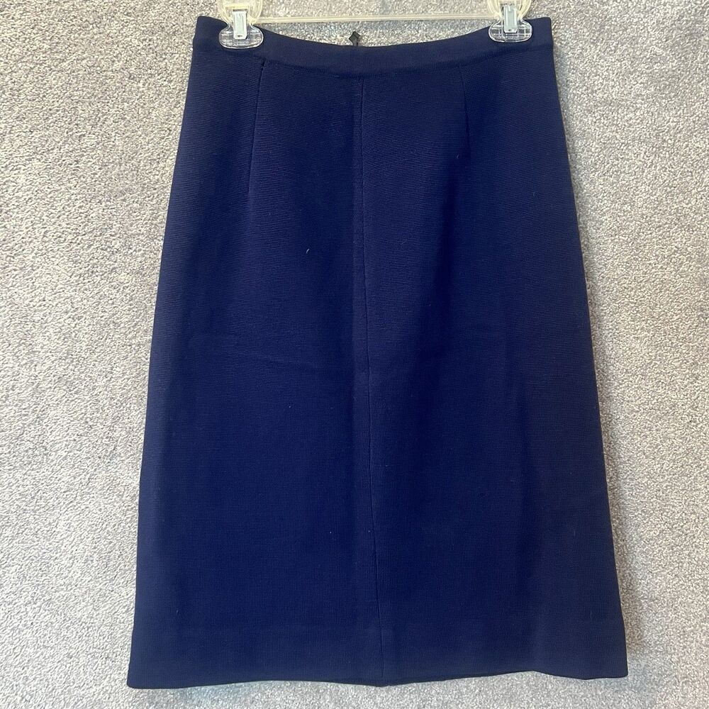 Vintage 100% Pure Wool Knit Pencil Skirt Womens 12 Navy Blue Midi A-Line 70s